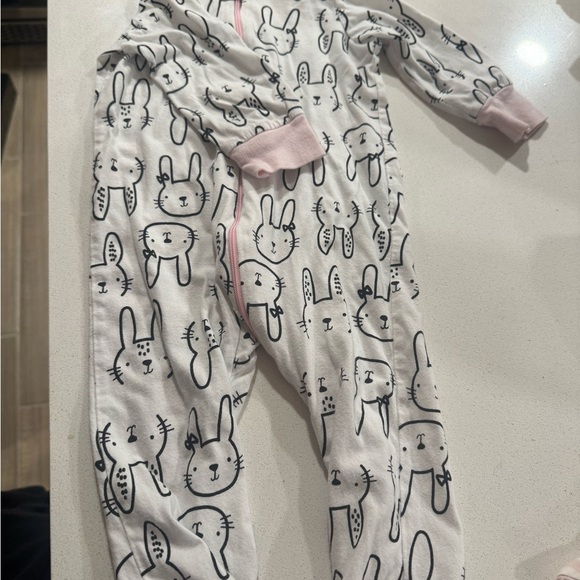 Gerber Bunny and Stripes Footed Pajamas - Pink and White - Picture 2 of 3